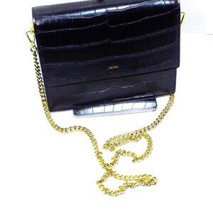 JW PEI Black Vegan Leather Crossbody Bag, with Moc Croc Embossed, Gold Hardware